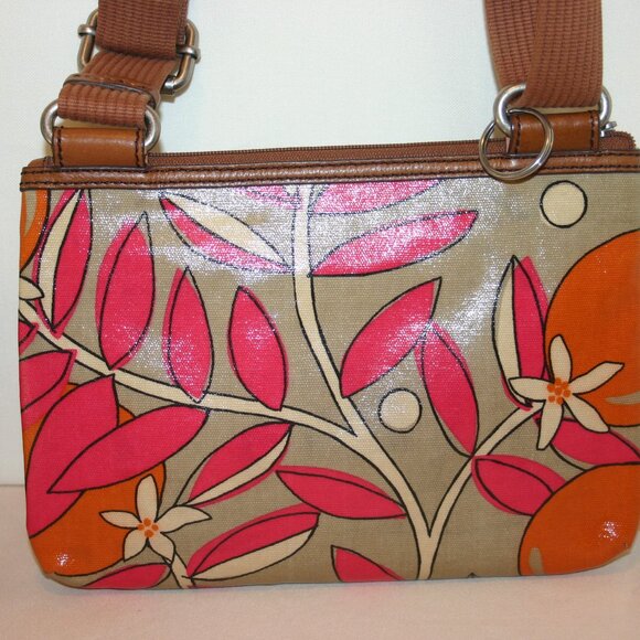Fossil Key-per Tan Floral Waxed Canvas Cross-body Purse B-149 - Picture 4 of 7